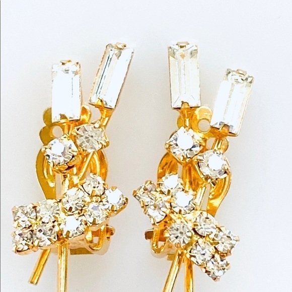 Vintage Crystal Clip On Earrings Gold Tone - Picture 5 of 8
